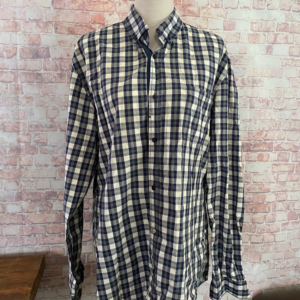 Buffalo David Bitton Navy and White Plaid Button-Down Shirt